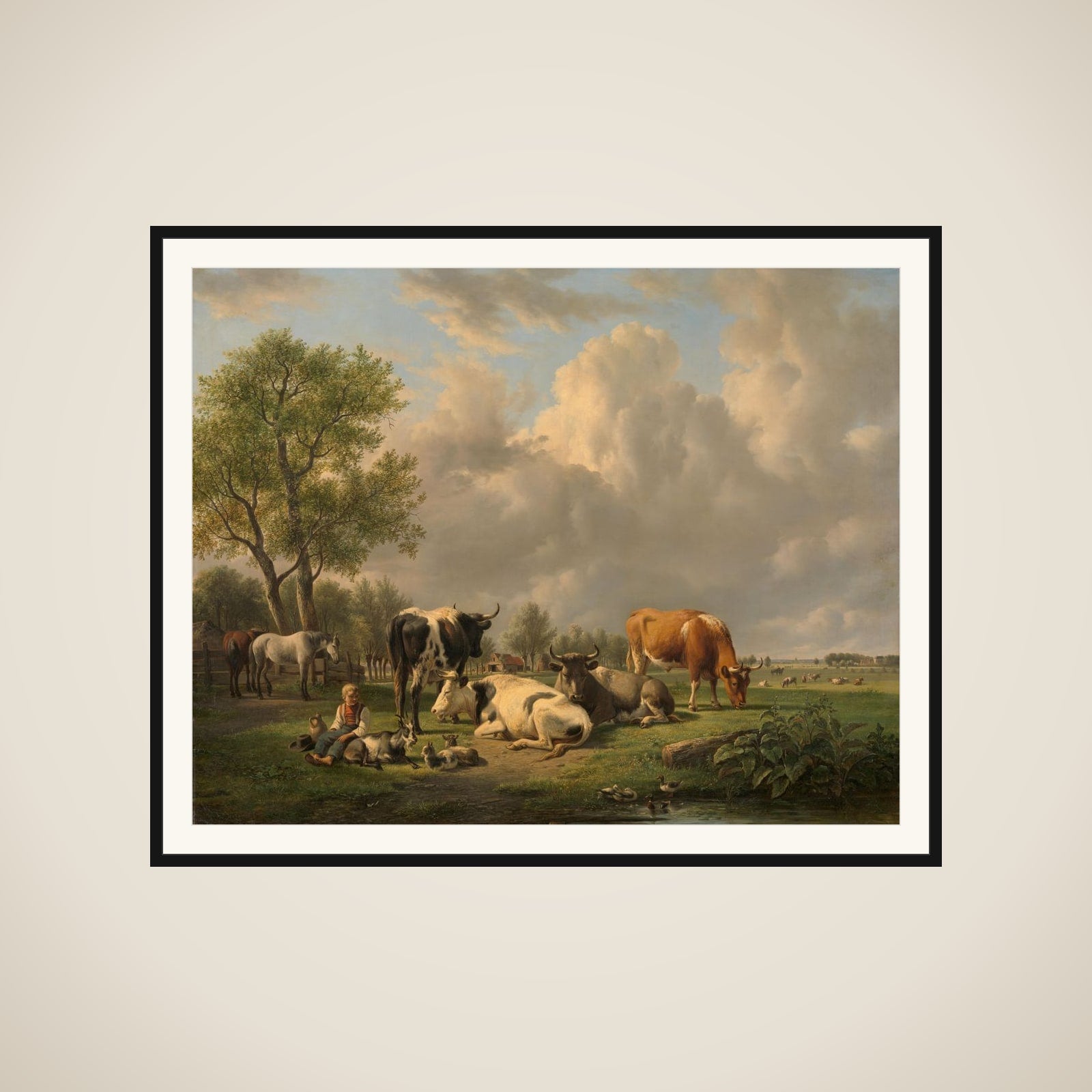 Meadow with Animals framed