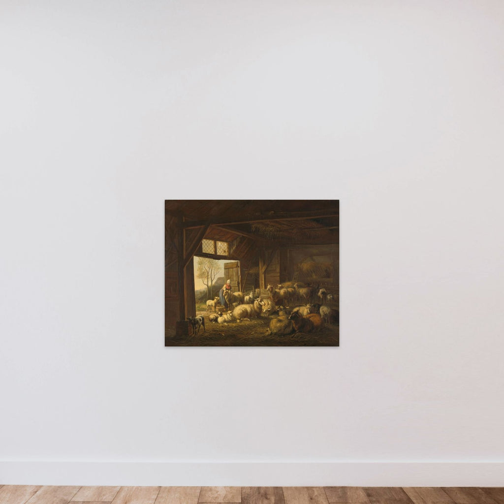 Sheep and Goats in a Stable unframed — shown to scale