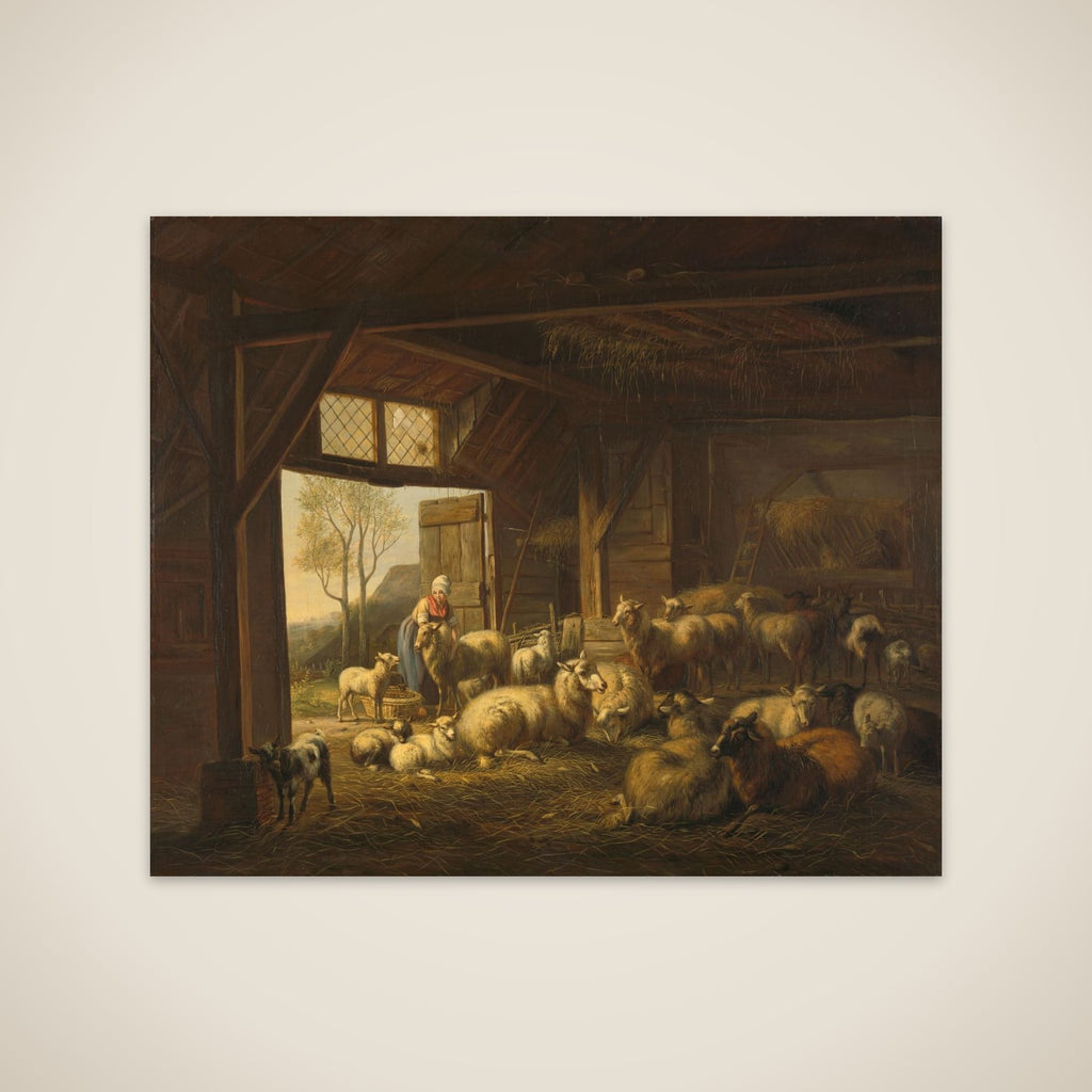Sheep and Goats in a Stable unframed print