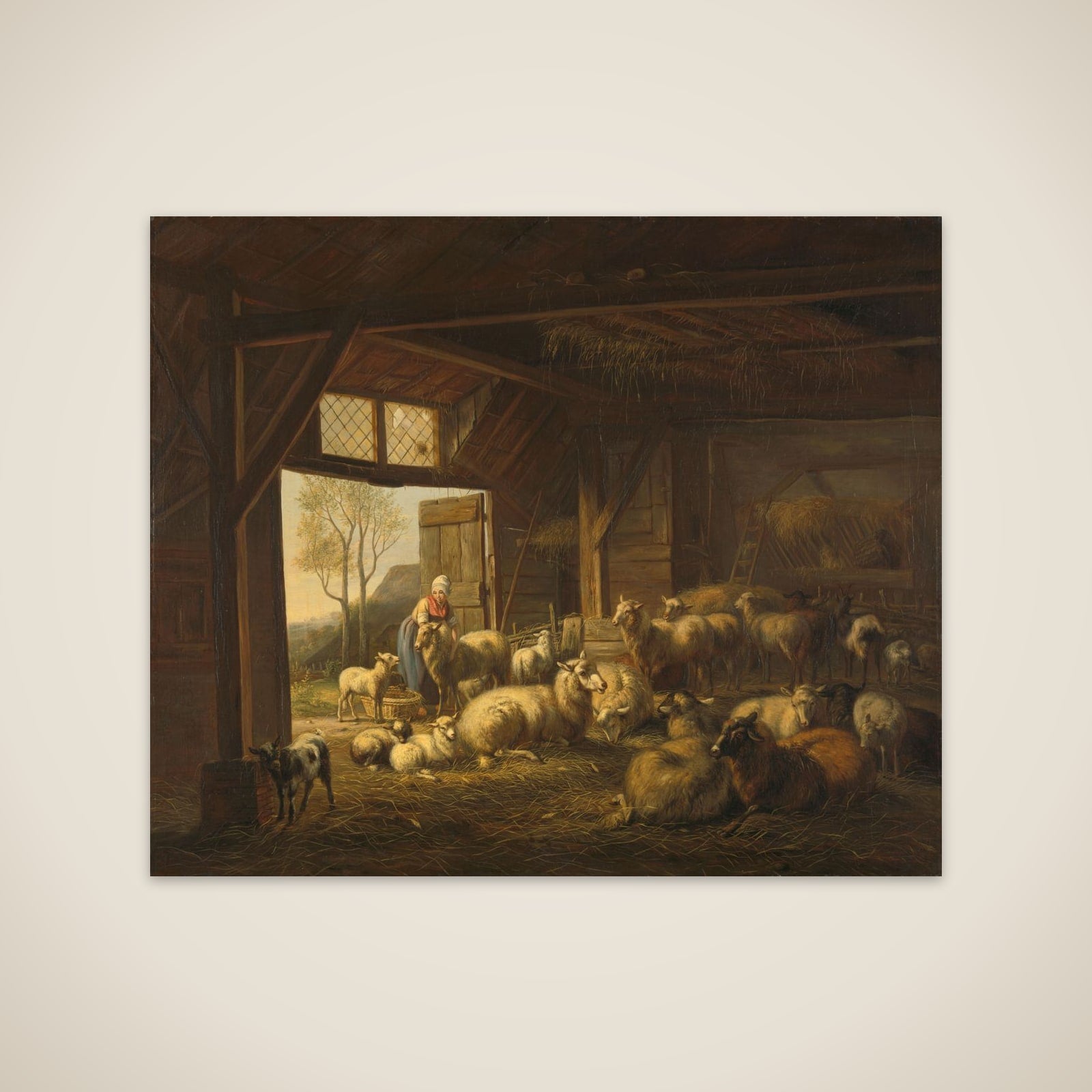 Sheep and Goats in a Stable unframed print