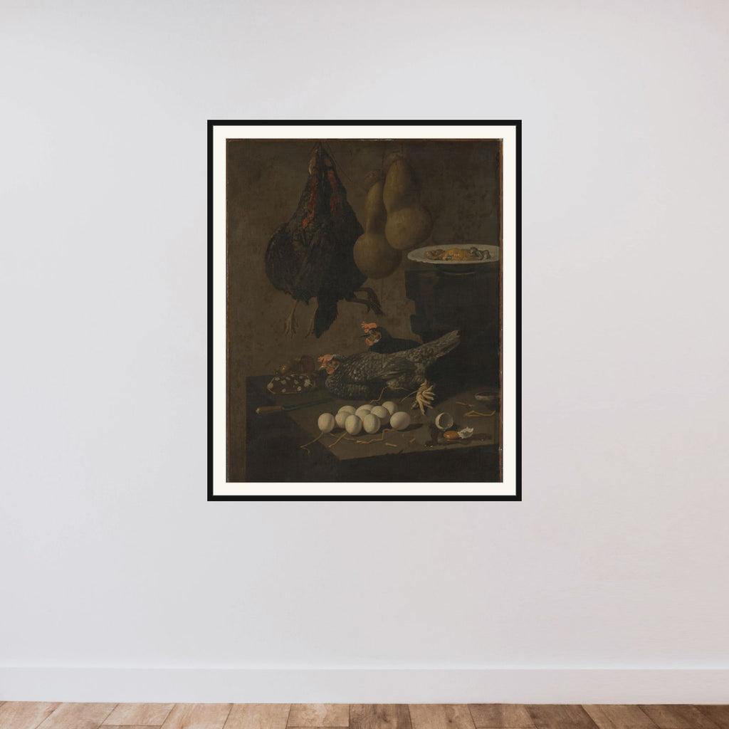 Still Life with Chickens and Eggs framed — shown to scale