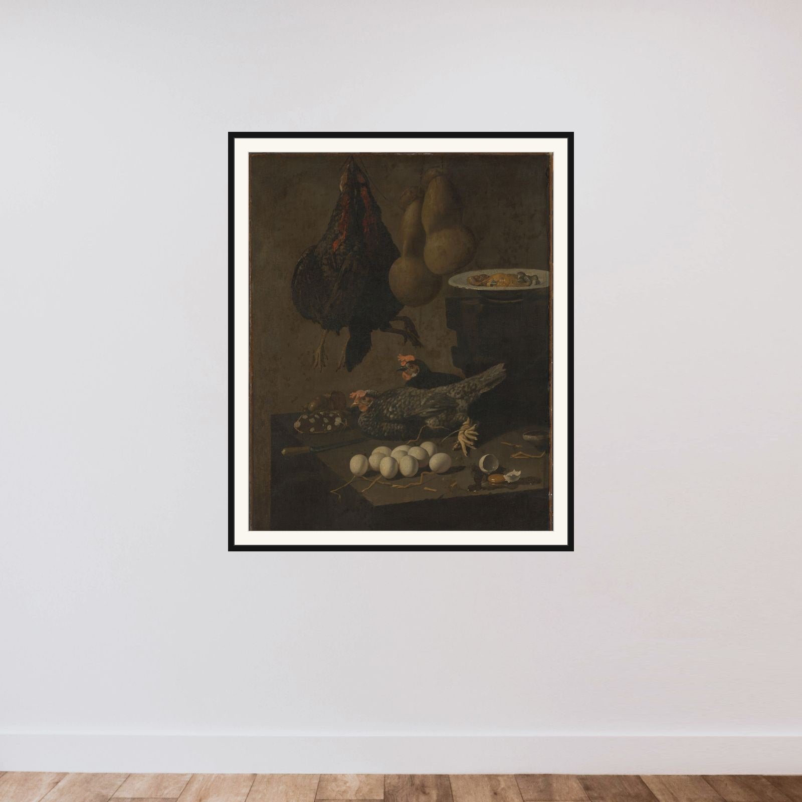 Still Life with Chickens and Eggs framed — shown to scale