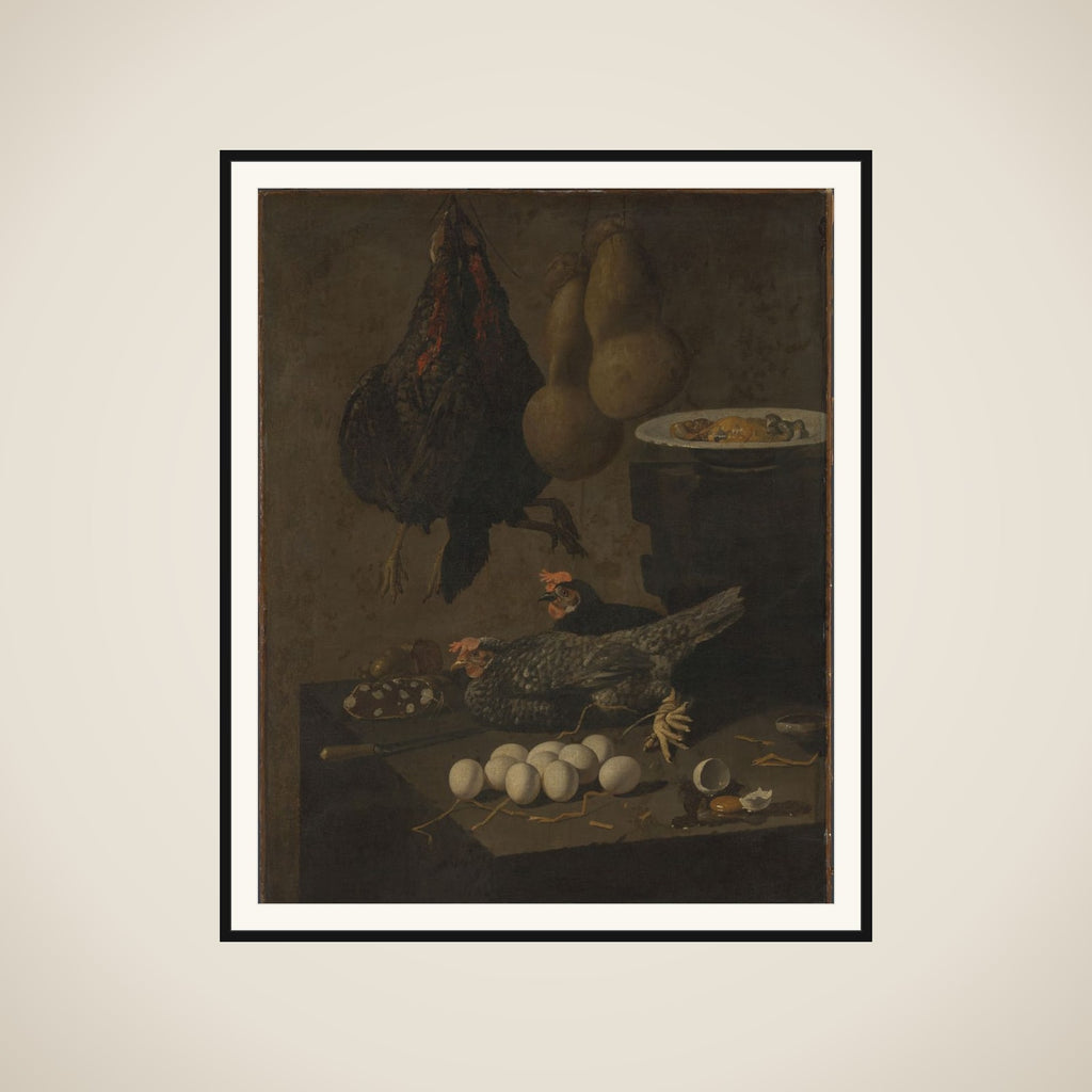 Still Life with Chickens and Eggs framed