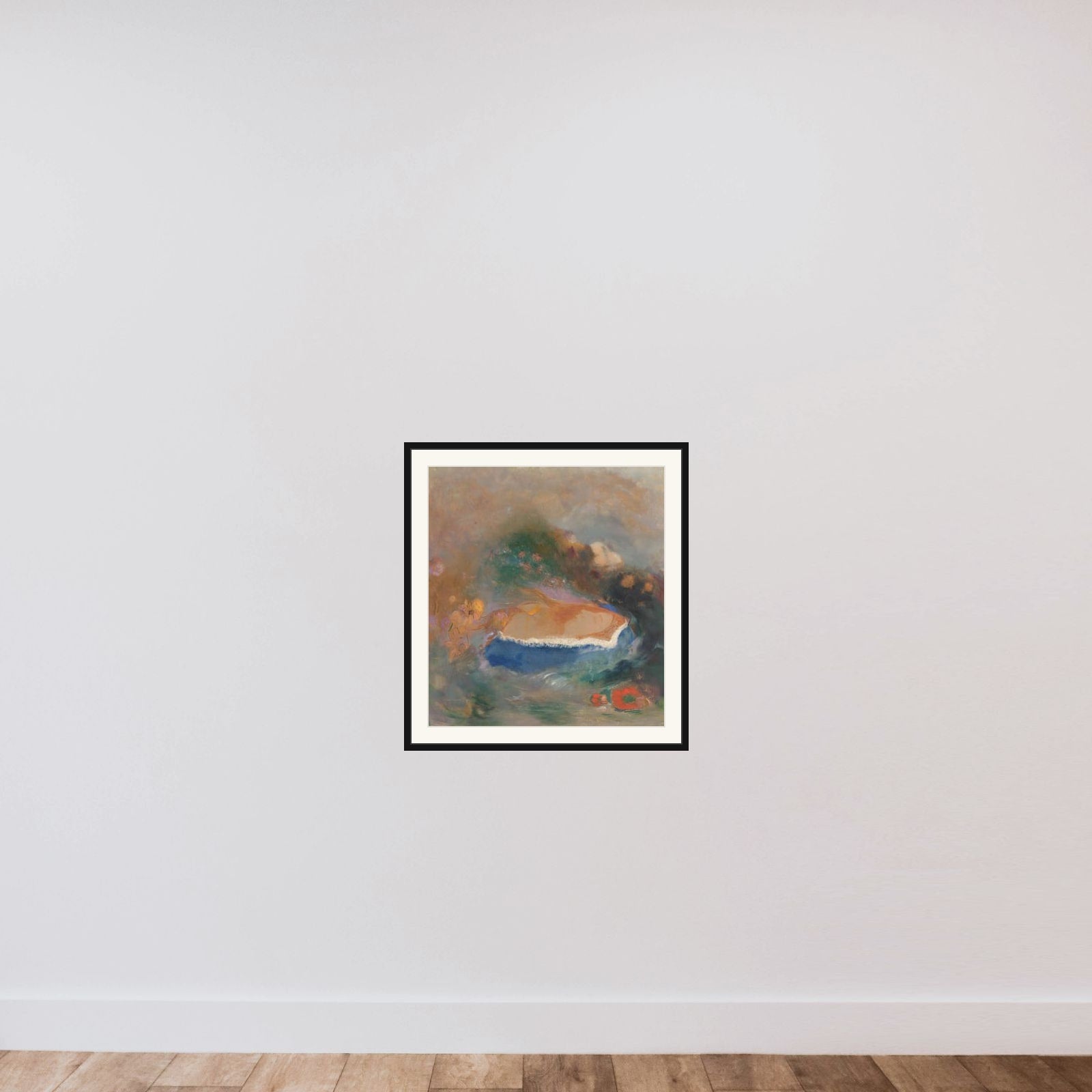 Ophélie, la cape bleue sur les eaux (Ophelia with a Blue Wimple in the Water) framed — shown to scale