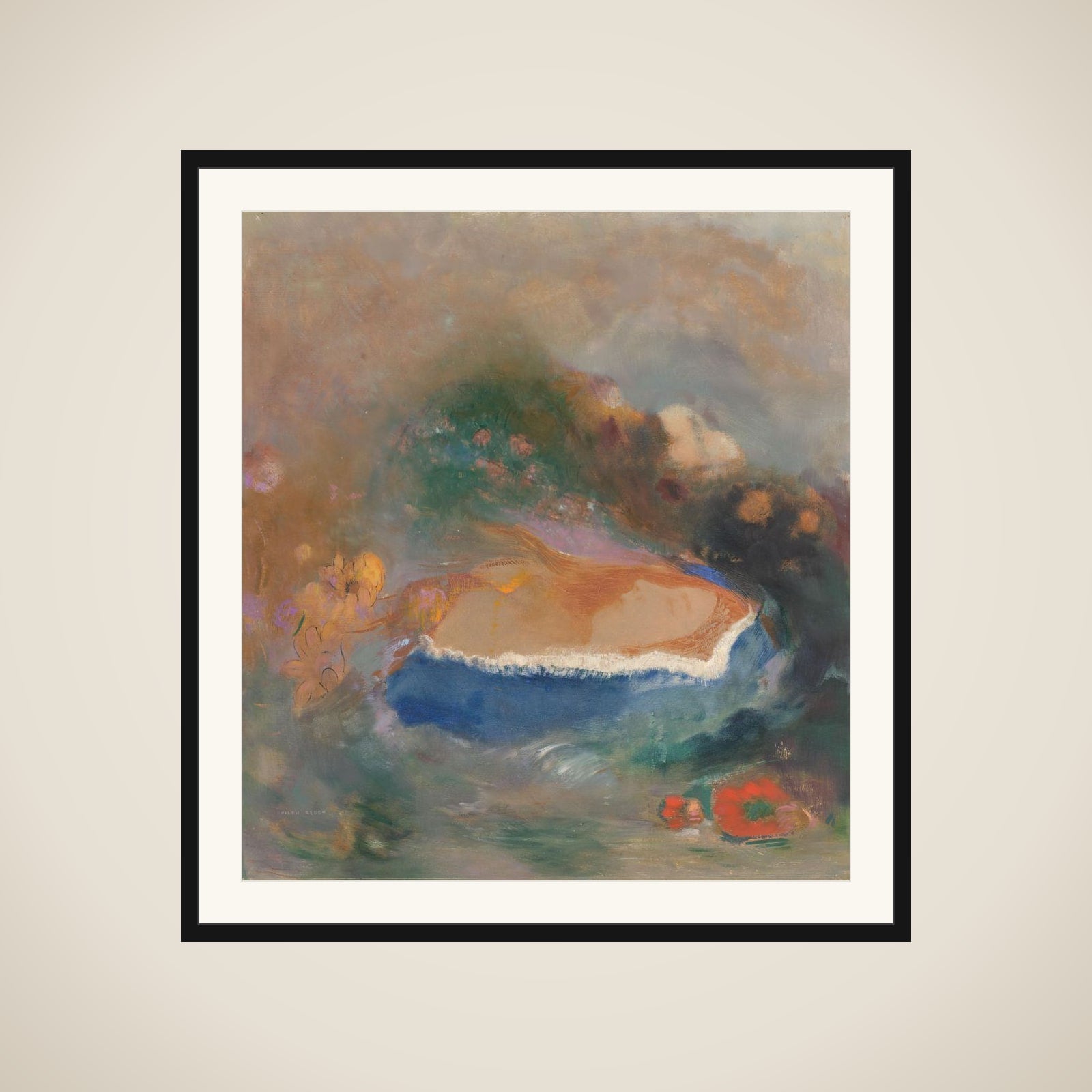Ophélie, la cape bleue sur les eaux (Ophelia with a Blue Wimple in the Water) framed