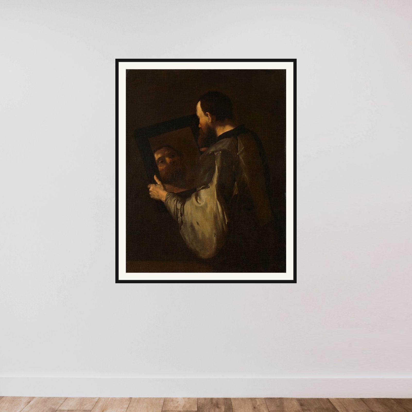 Philosopher with Mirror framed — shown to scale