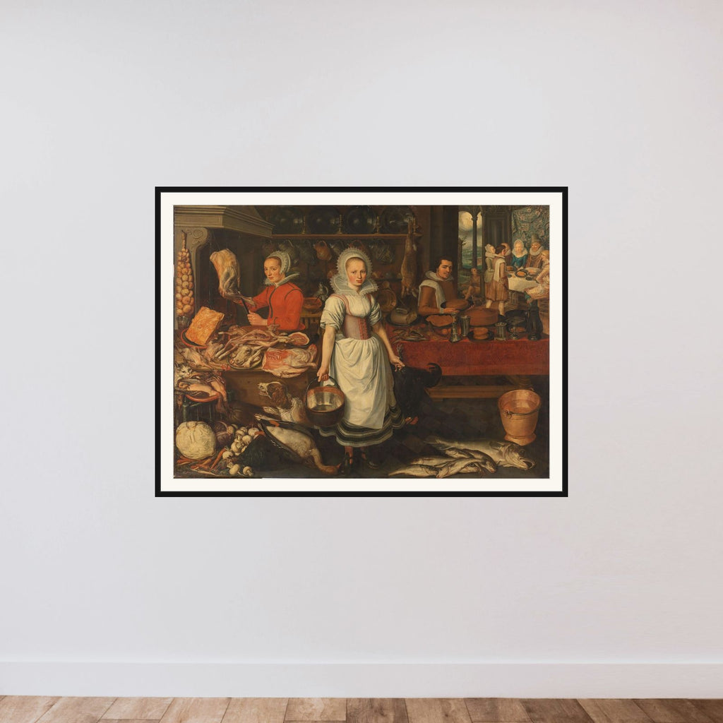 Kitchen Scene with the Parable of the Rich Man and Poor Lazarus framed — shown to scale