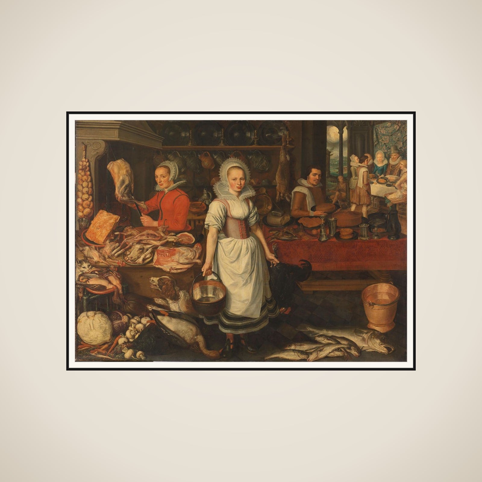 Kitchen Scene with the Parable of the Rich Man and Poor Lazarus framed