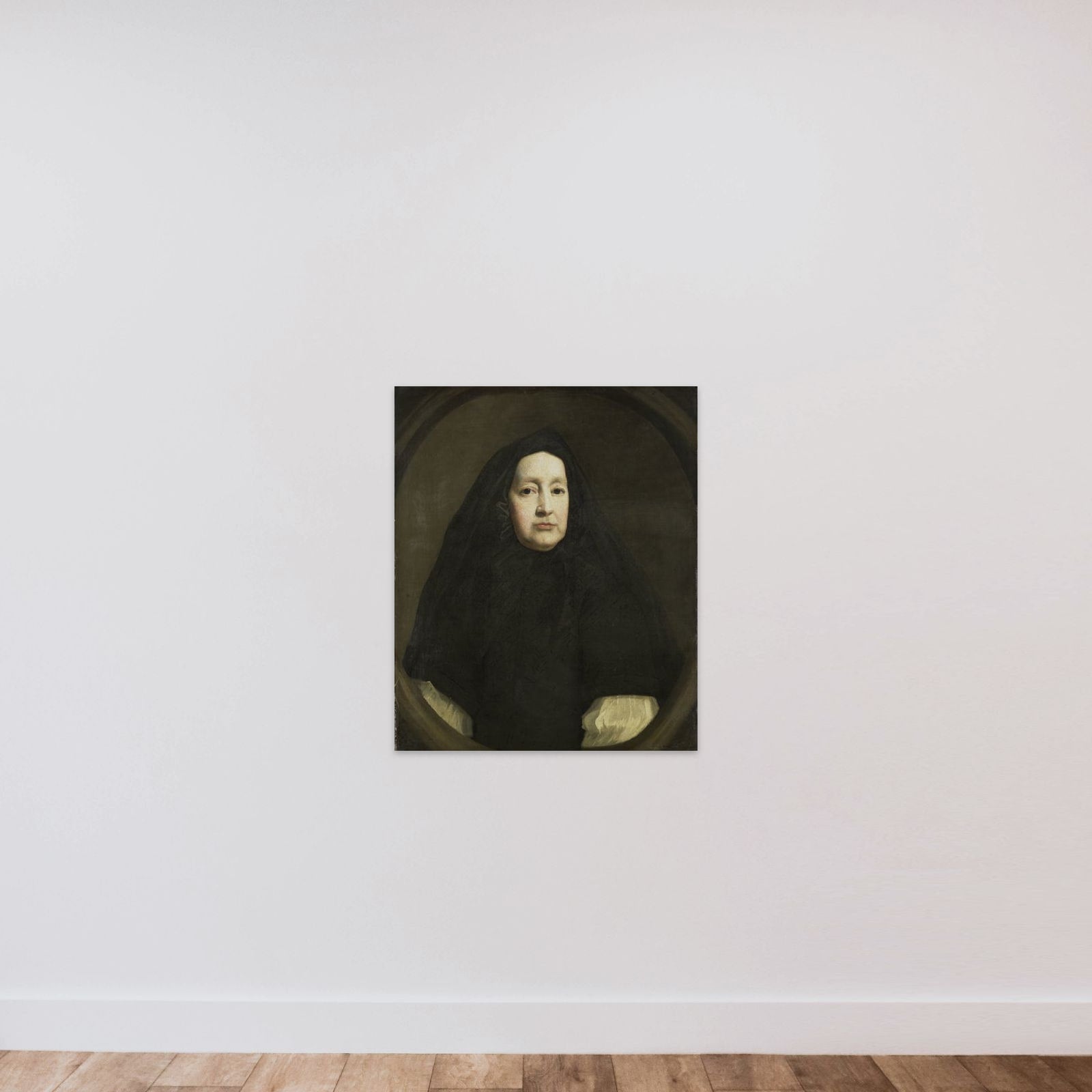 Portrait of Katharine Elliot (died 1688), Dresser of Duchess Anne of York and First Woman of the Bedchamber of Queen Mary of Modena, the first and second Wives of James II of England, respectively unframed — shown to scale