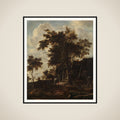 Forest landscape with a woodsman's shed framed