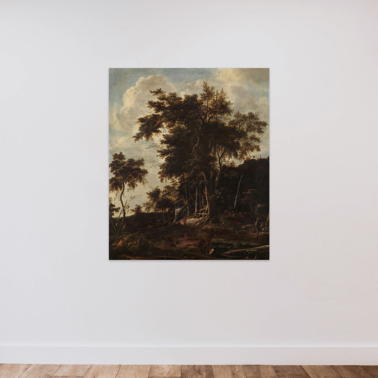 Forest landscape with a woodsman's shed unframed — shown to scale