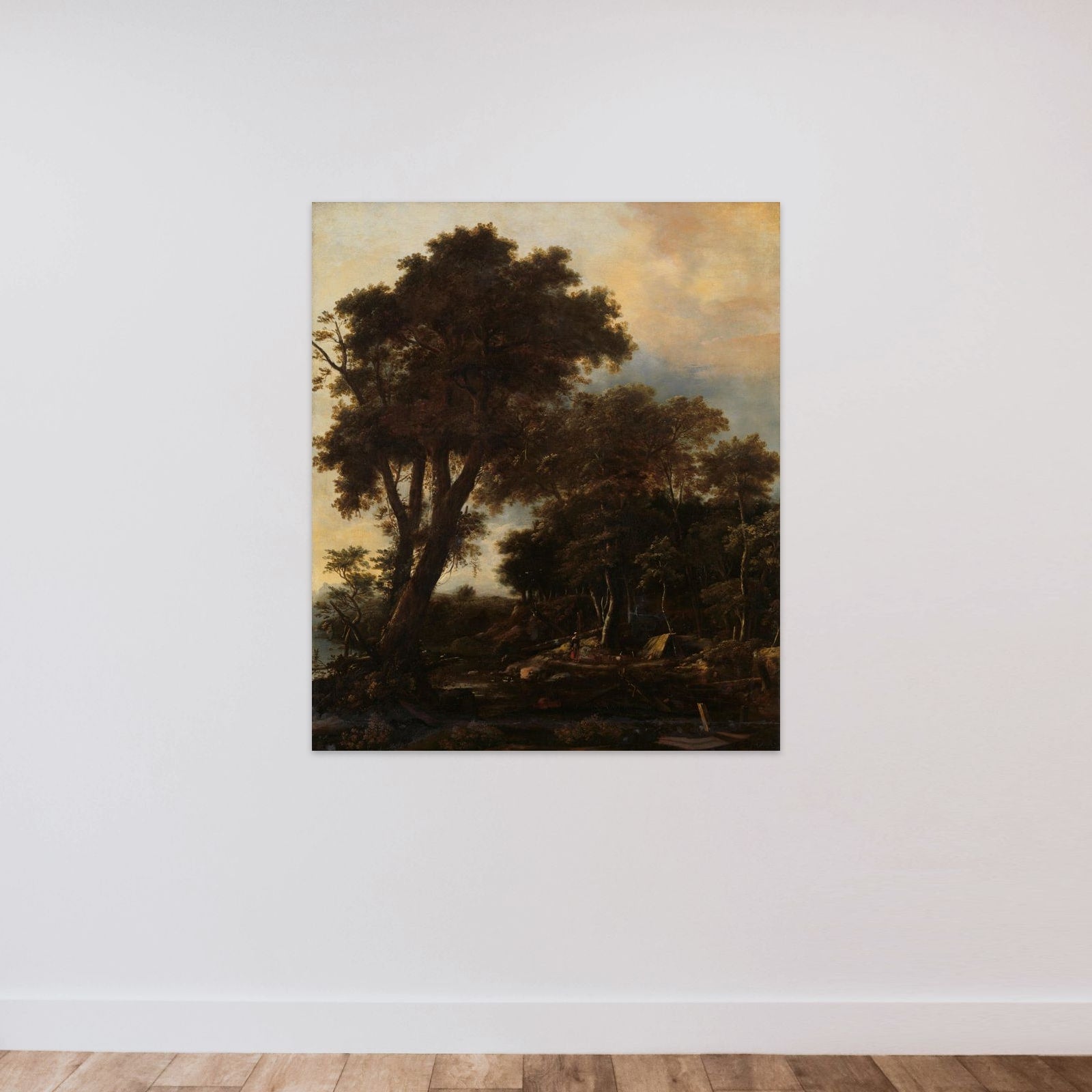 Forest landscape with lean-to unframed — shown to scale