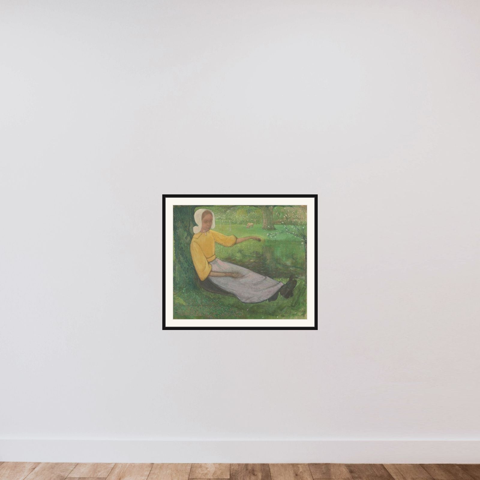 Woman of Huizen sitting under a Tree framed — shown to scale