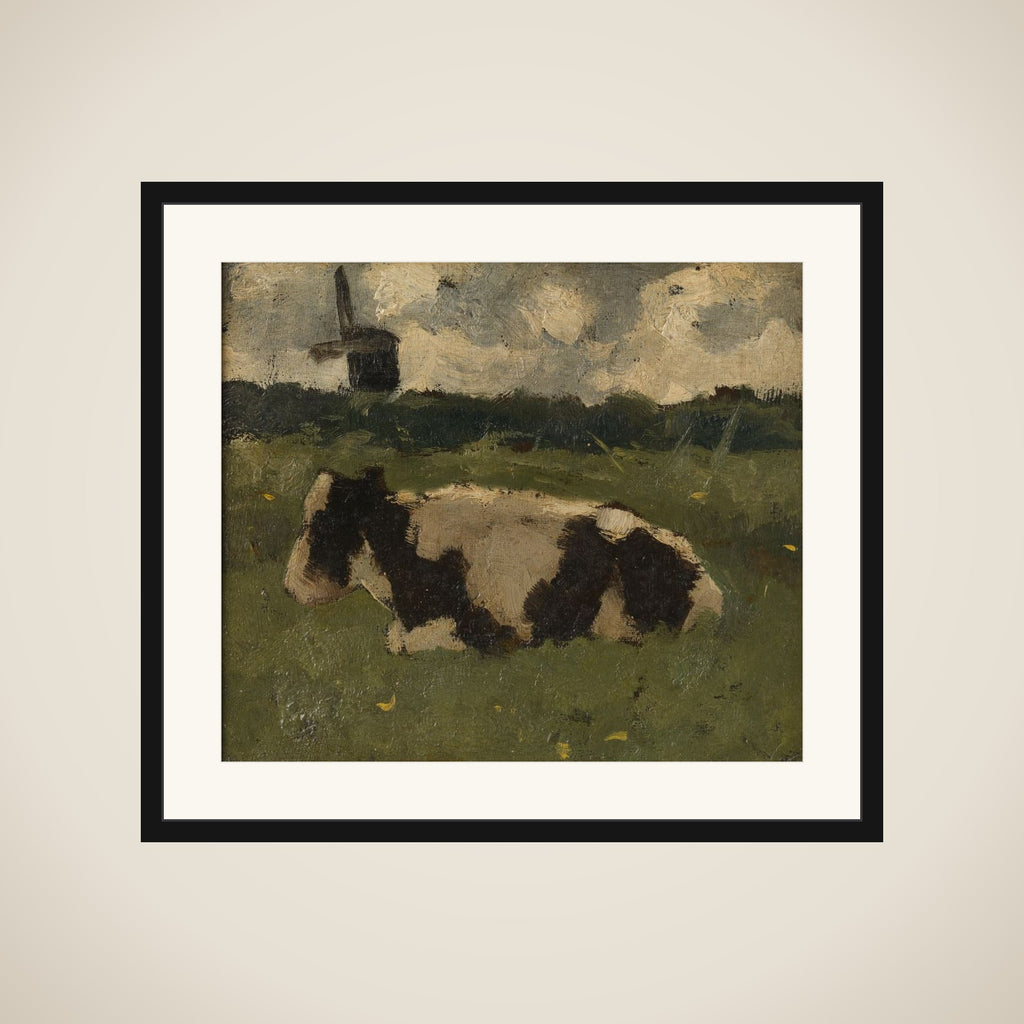 Resting Cow with a Mill framed