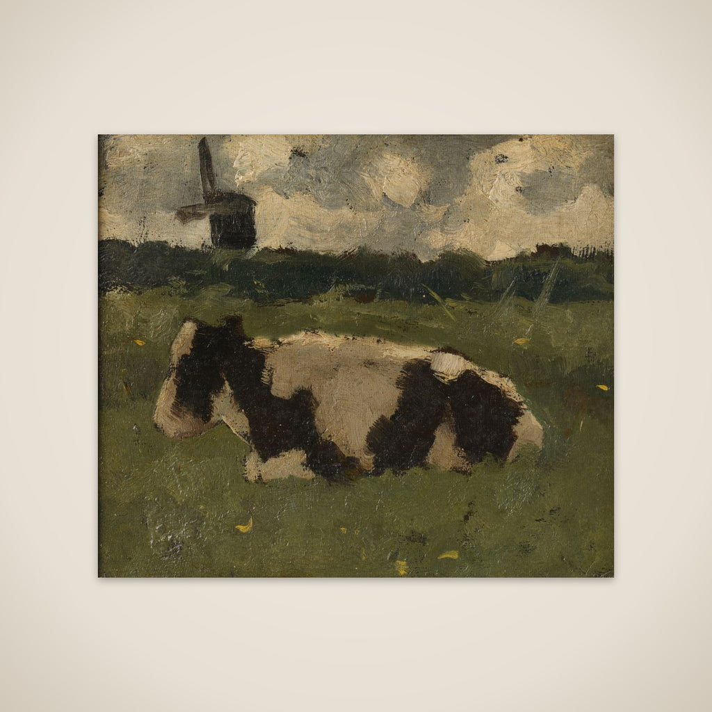 Resting Cow with a Mill unframed print