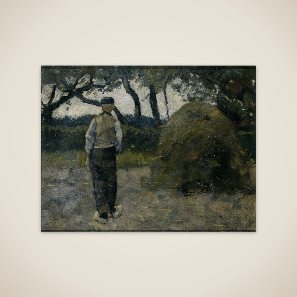 A Farmer standing near a Hay-Stack unframed print