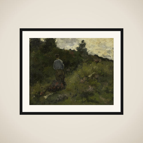 A Farmer walking along the Fringe of a Wood framed