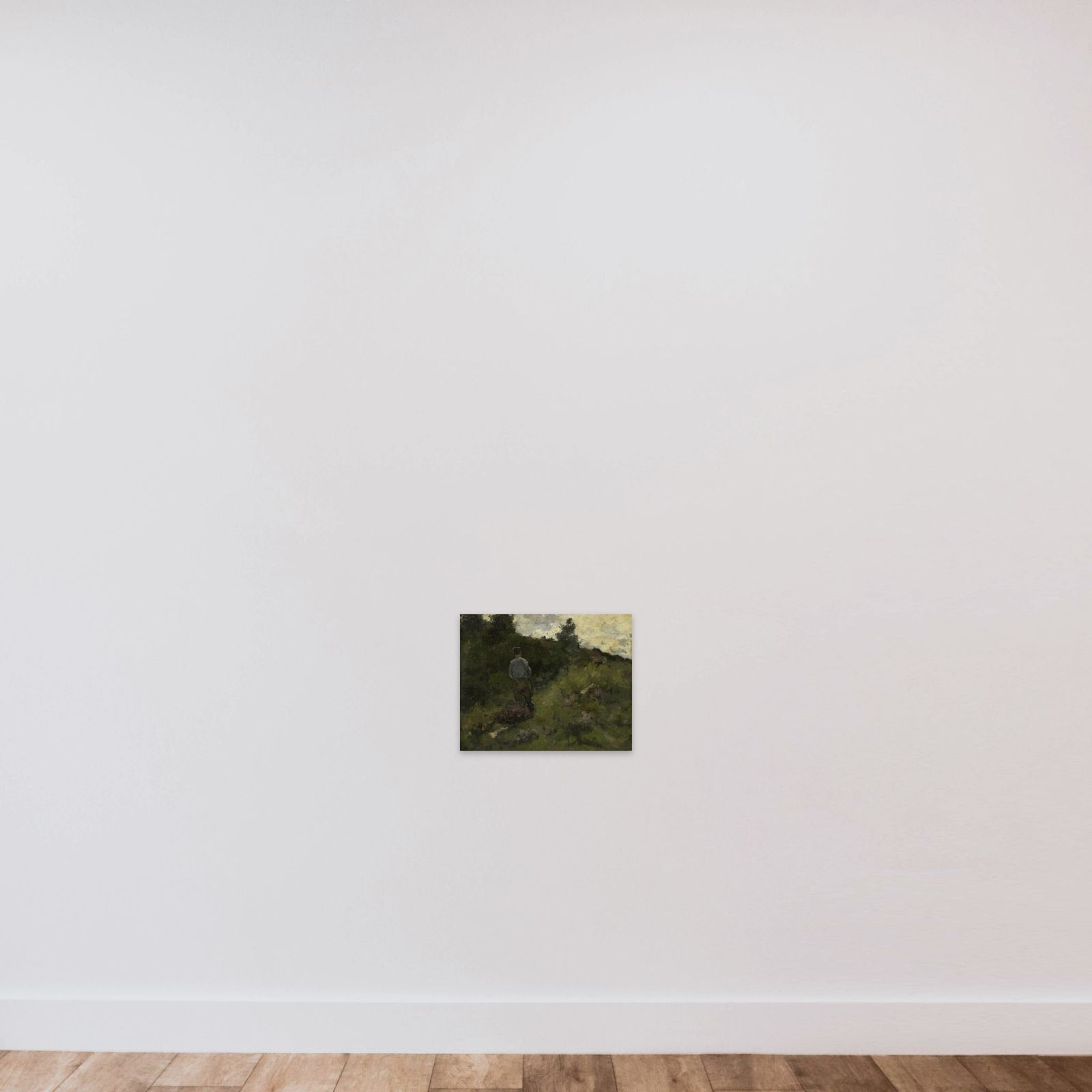 A Farmer walking along the Fringe of a Wood unframed — shown to scale