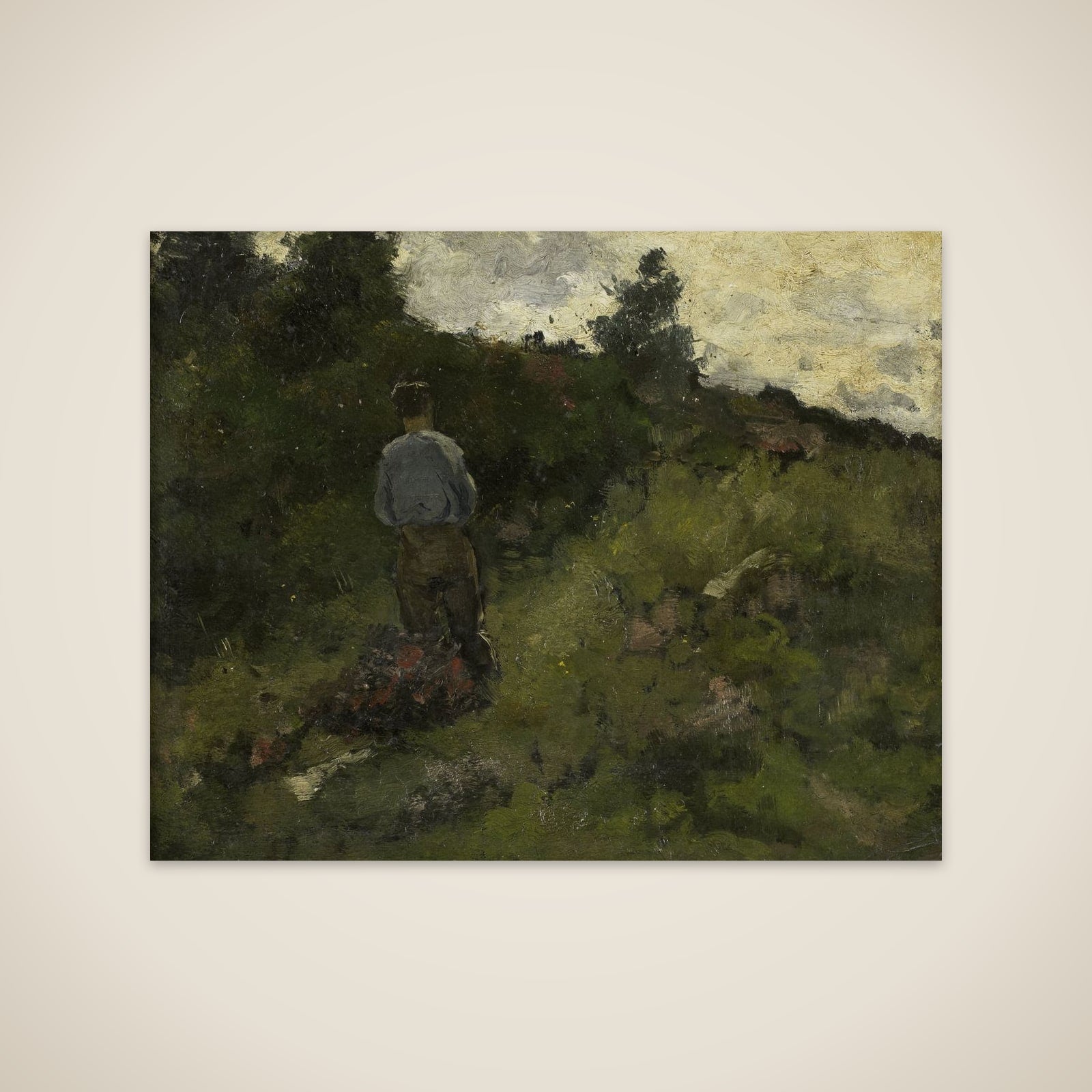 A Farmer walking along the Fringe of a Wood unframed print
