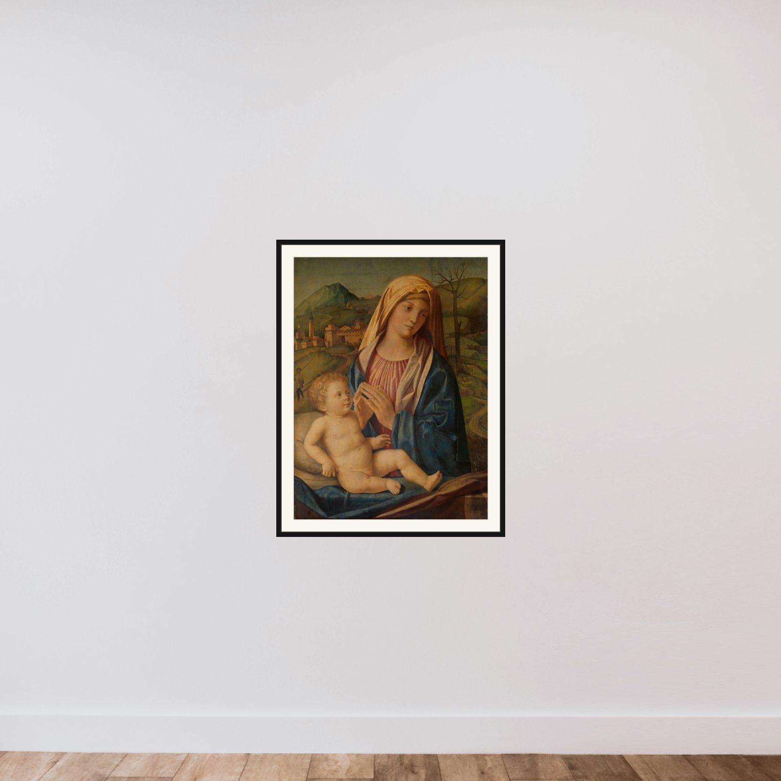 Virgin and Child framed — shown to scale