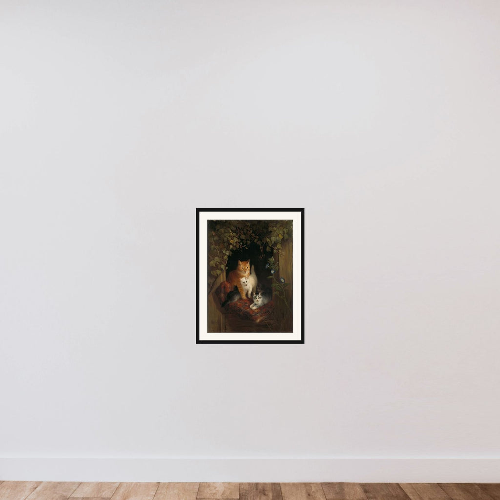 Cat with Kittens framed — shown to scale