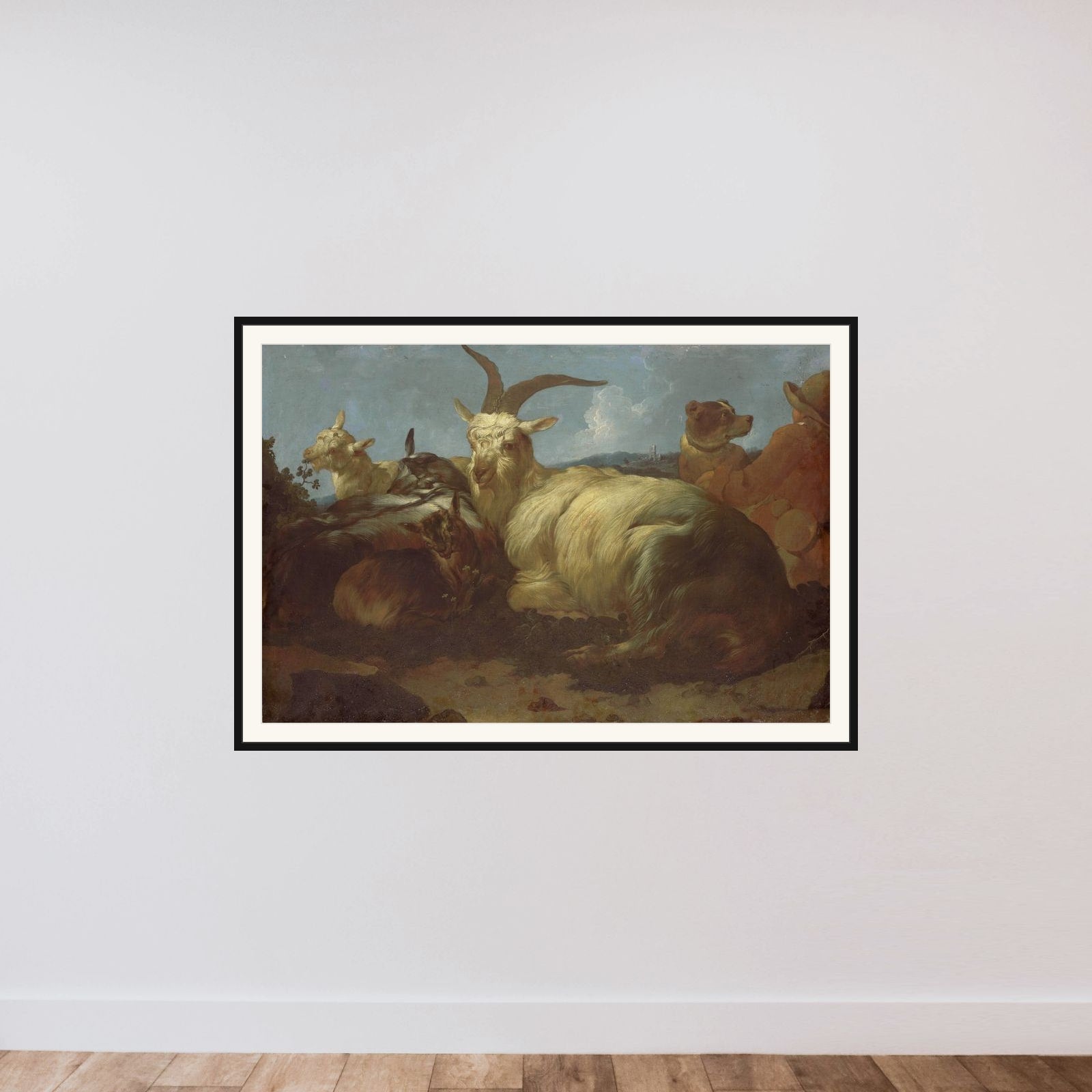 A Goatherd Watching his Animals framed — shown to scale