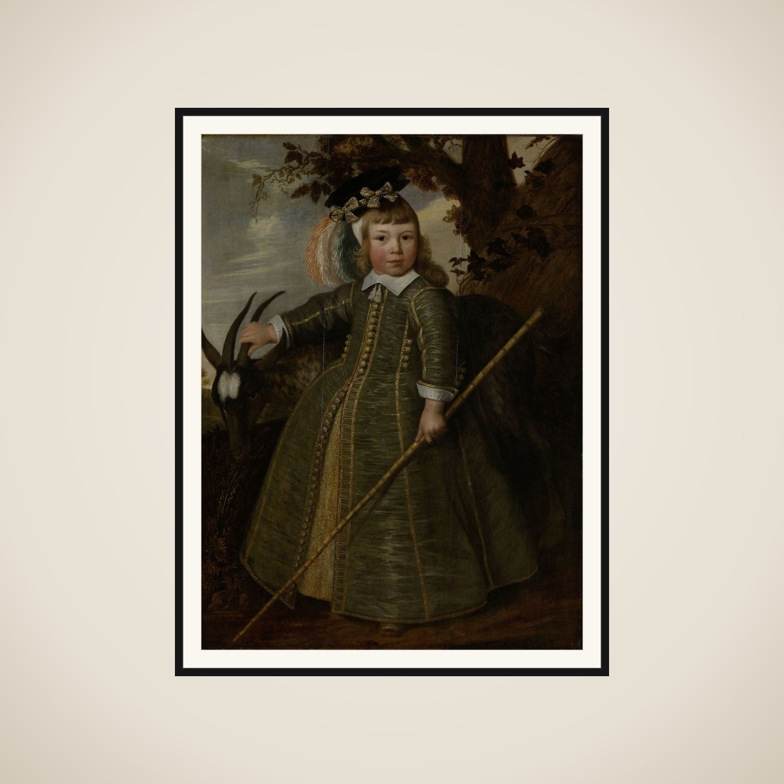 Portrait of a boy with a billygoat framed