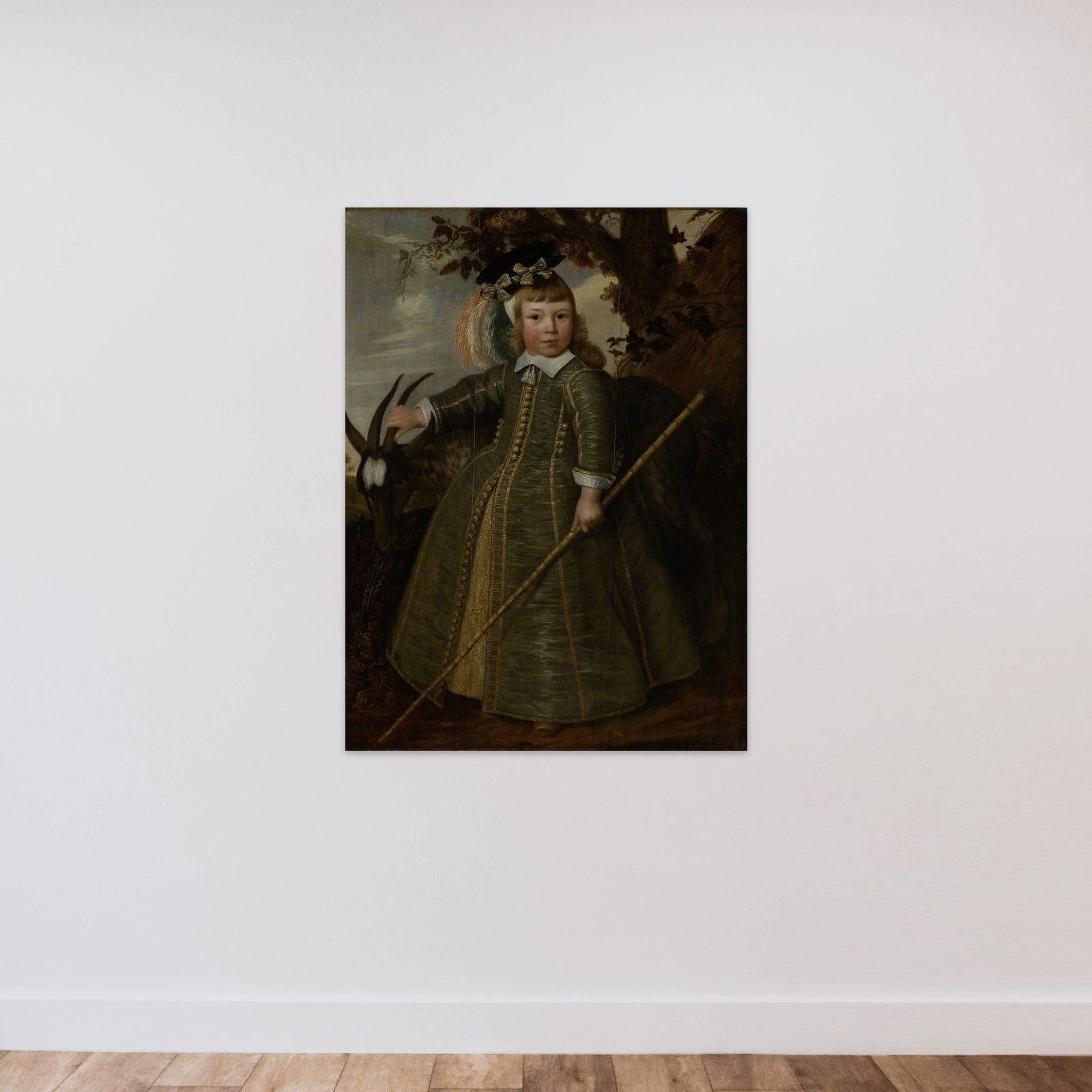 Portrait of a boy with a billygoat unframed — shown to scale