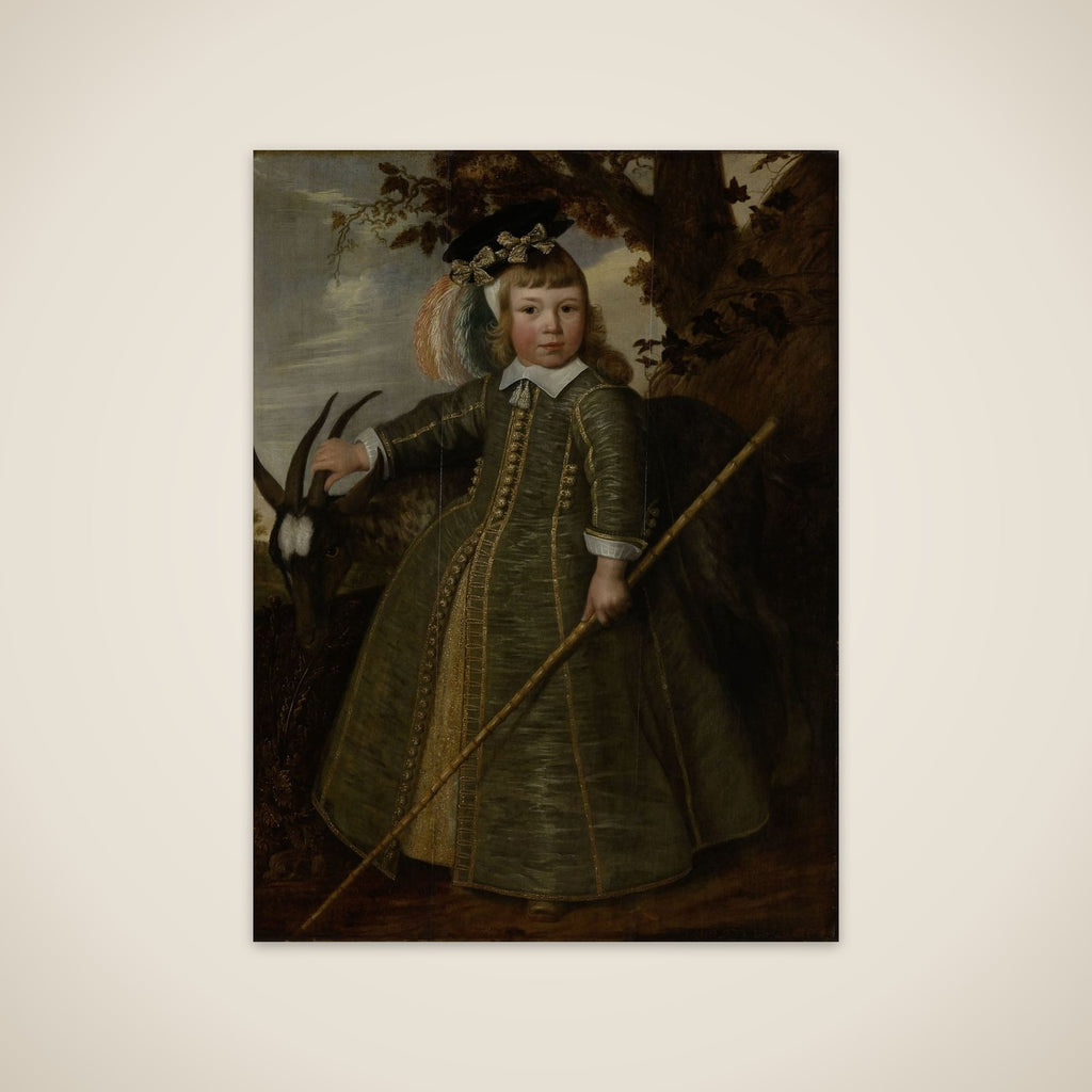 Portrait of a boy with a billygoat unframed print