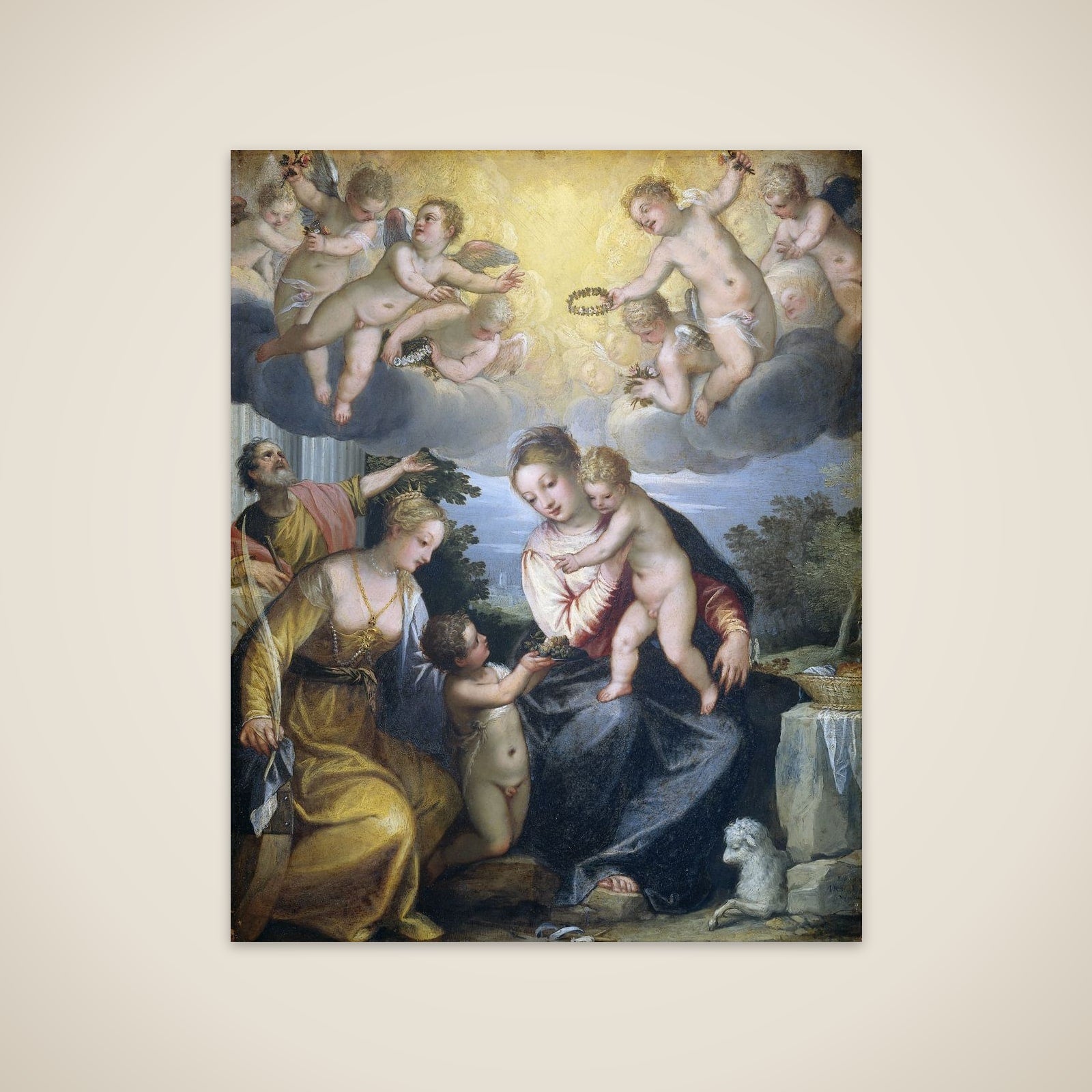 Virgin and Child with young John the Baptist and Saint Catherine unframed print