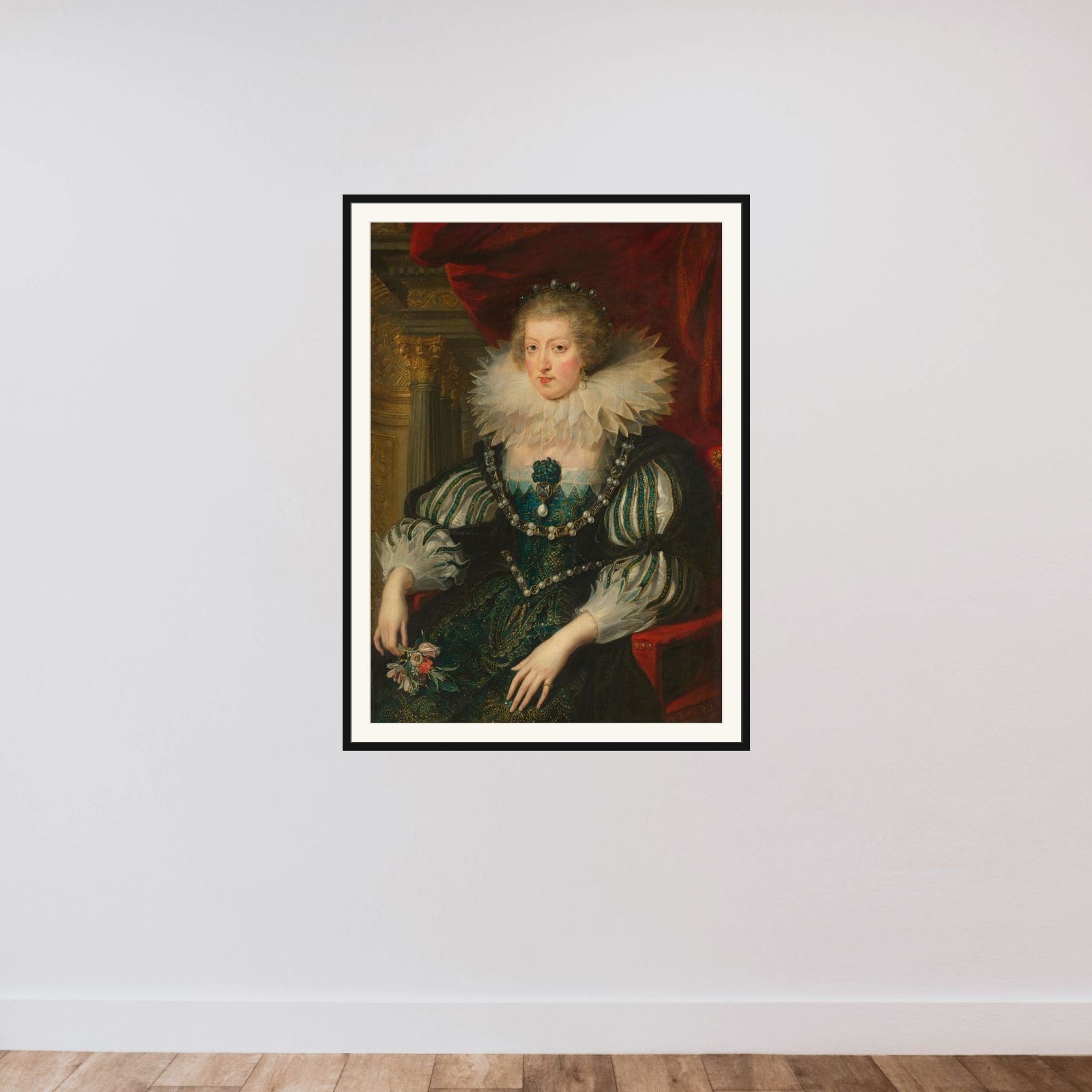 Portrait of Anne of Austria (1601-1666), Queen of France framed — shown to scale