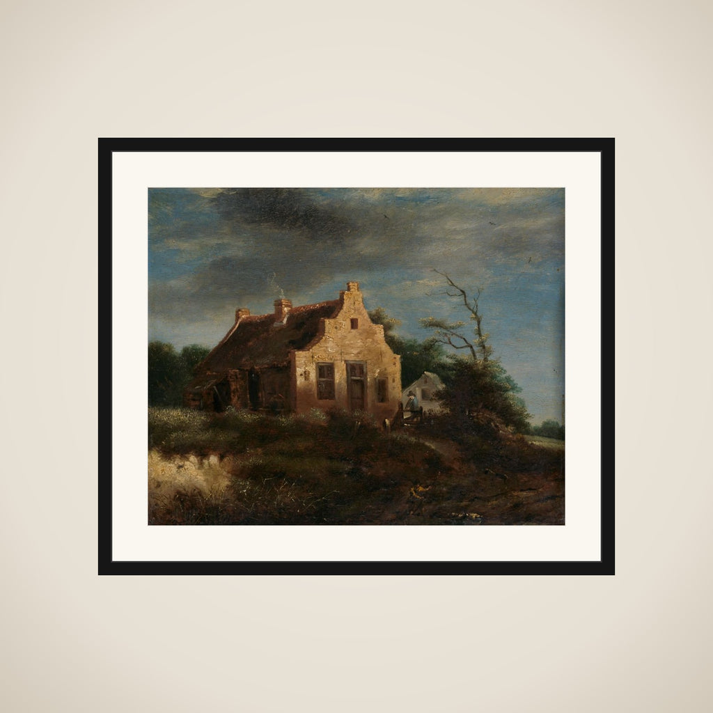 Farm in a wooded dune landscape framed