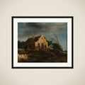 Farm in a wooded dune landscape framed