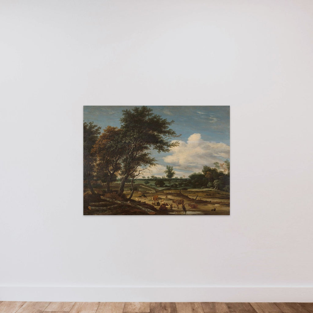 Landscape with herdsmen and cattle unframed — shown to scale
