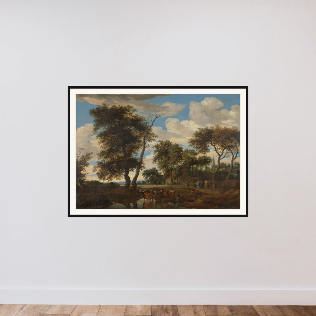 View of a village framed — shown to scale