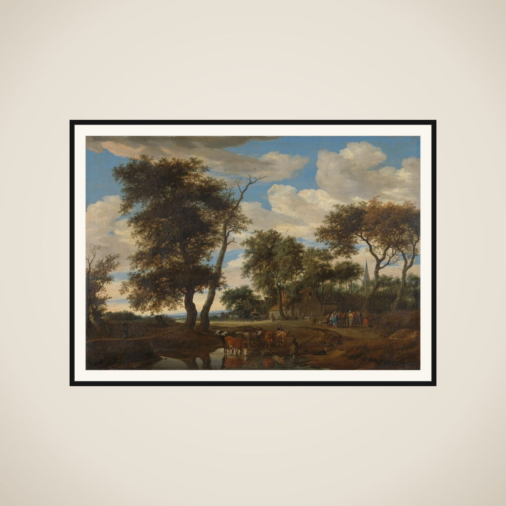 View of a village framed