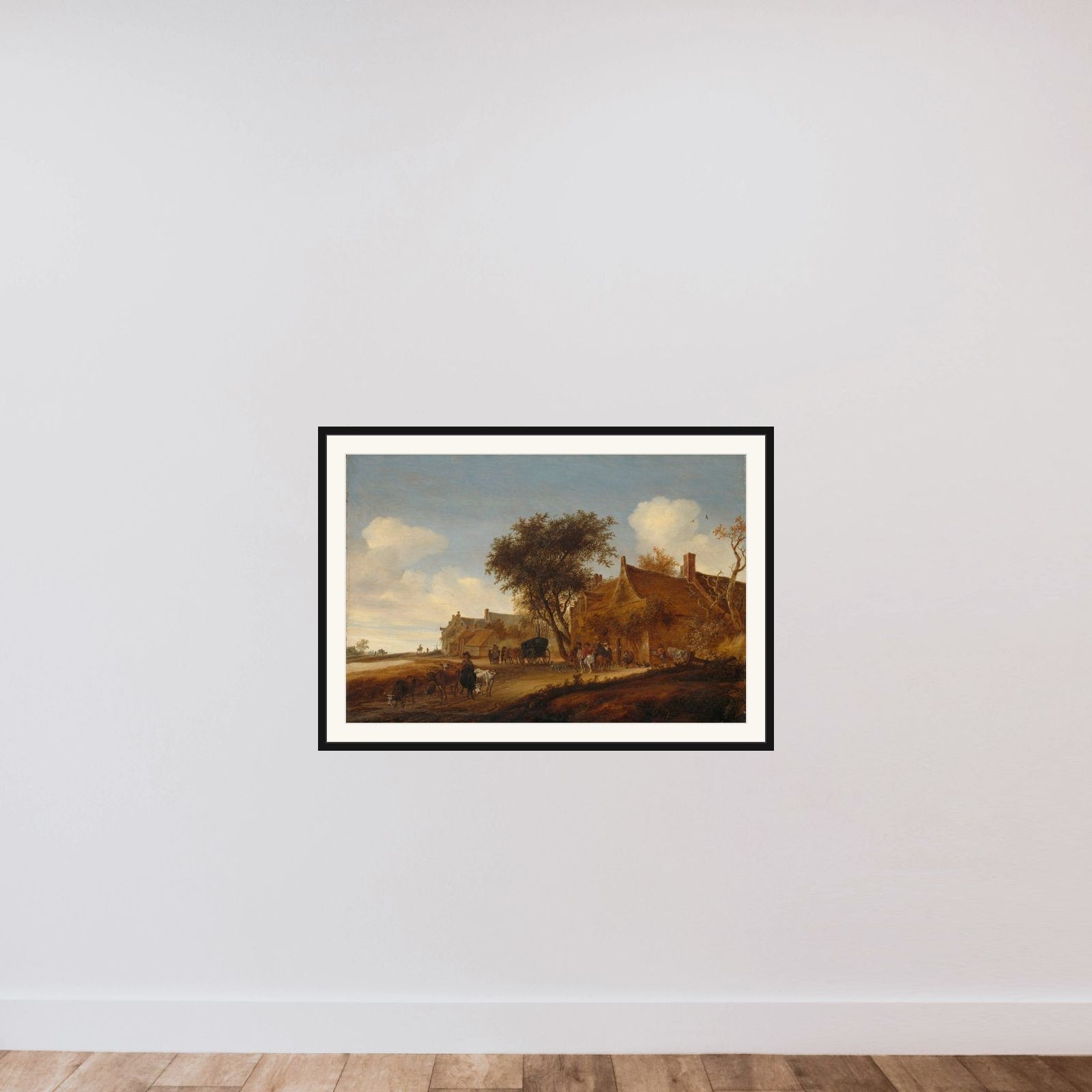 Landscape with Travellers before an Inn framed — shown to scale