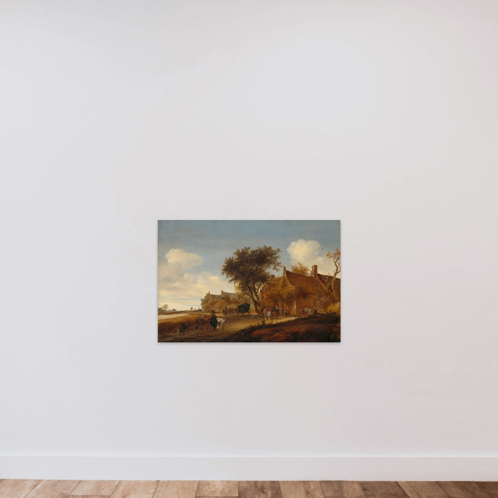 Landscape with Travellers before an Inn unframed — shown to scale