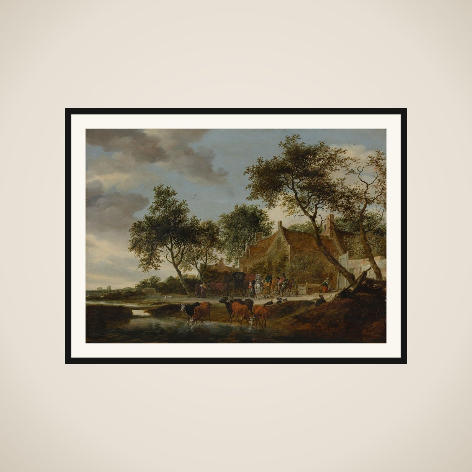 Landscape with Travellers before an Inn near a Watering Place framed