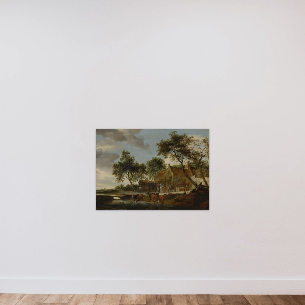 Landscape with Travellers before an Inn near a Watering Place unframed — shown to scale