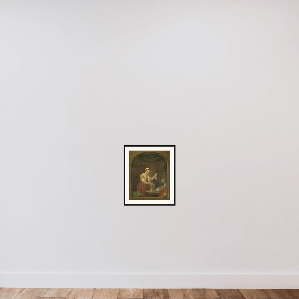 The Kitchen Maid framed — shown to scale