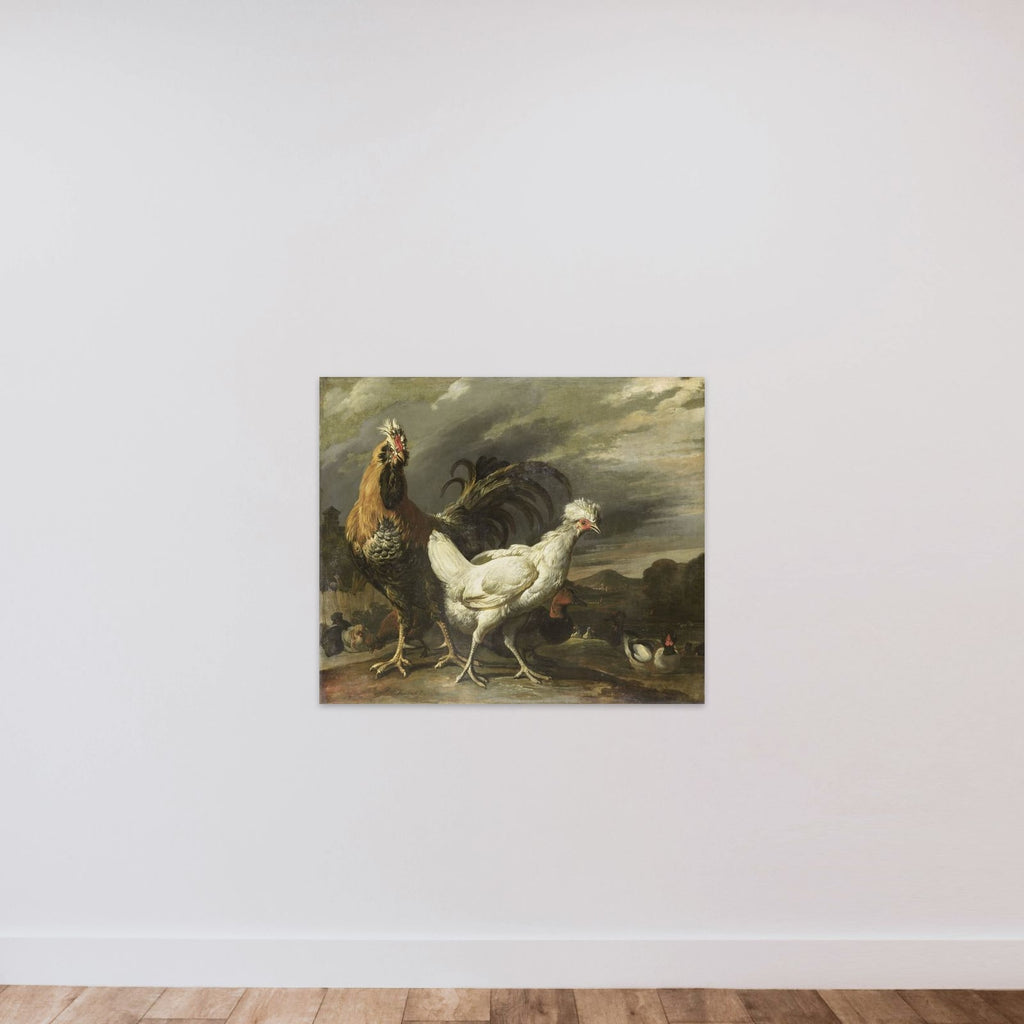 Cock, a Hen and other Poultry unframed — shown to scale