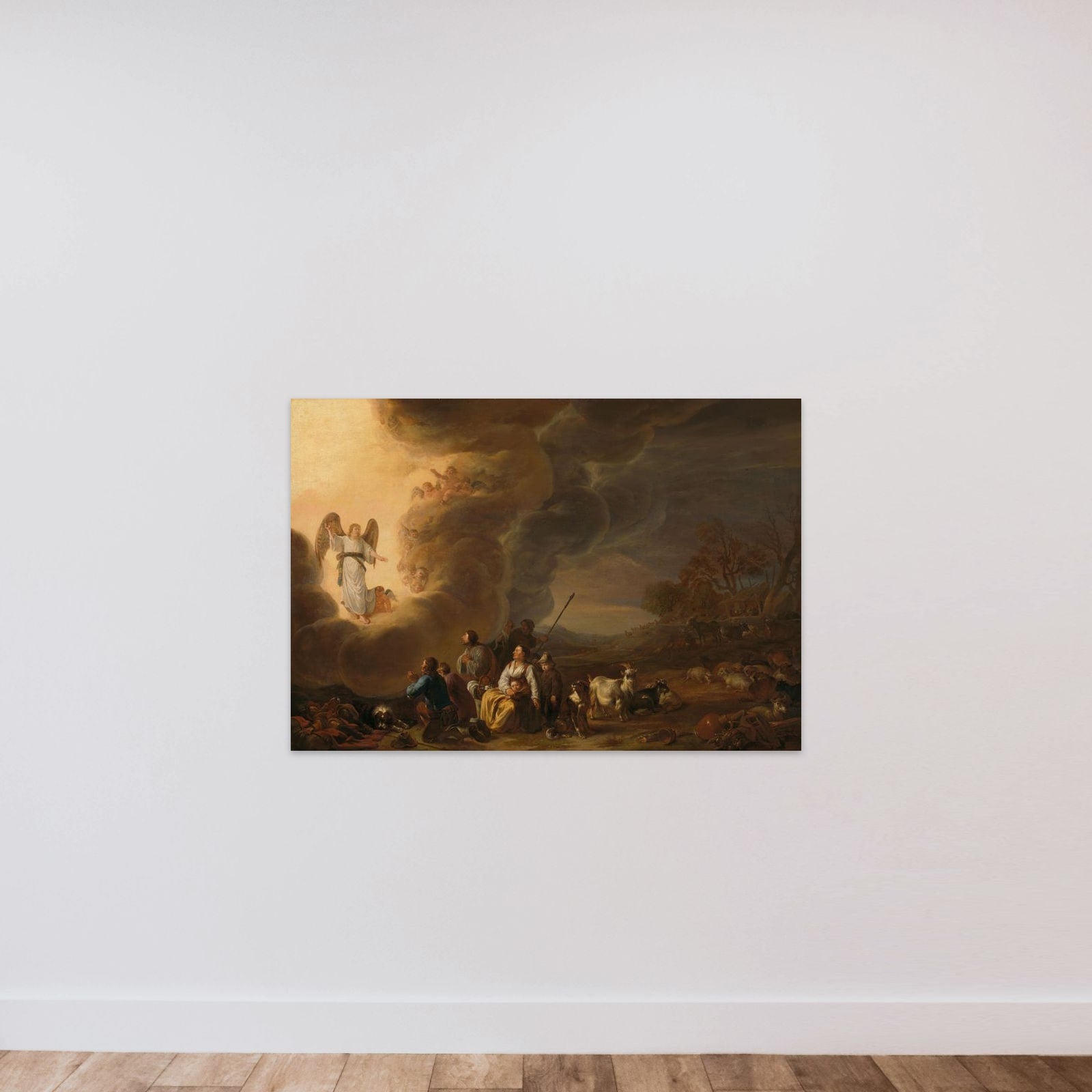 The Annunciation to the Shepherds unframed — shown to scale