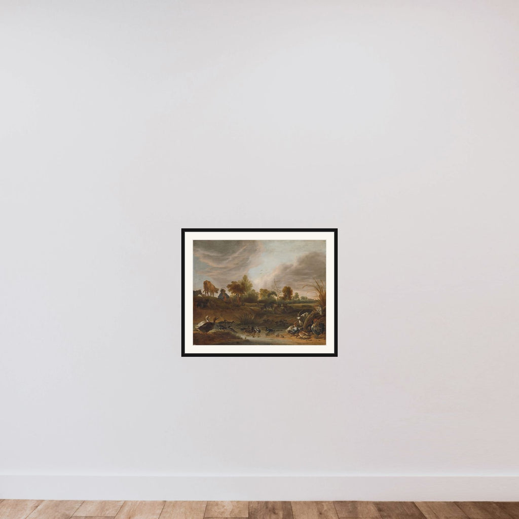 Landscape with a Herdsman, Cattle and Poultry framed — shown to scale
