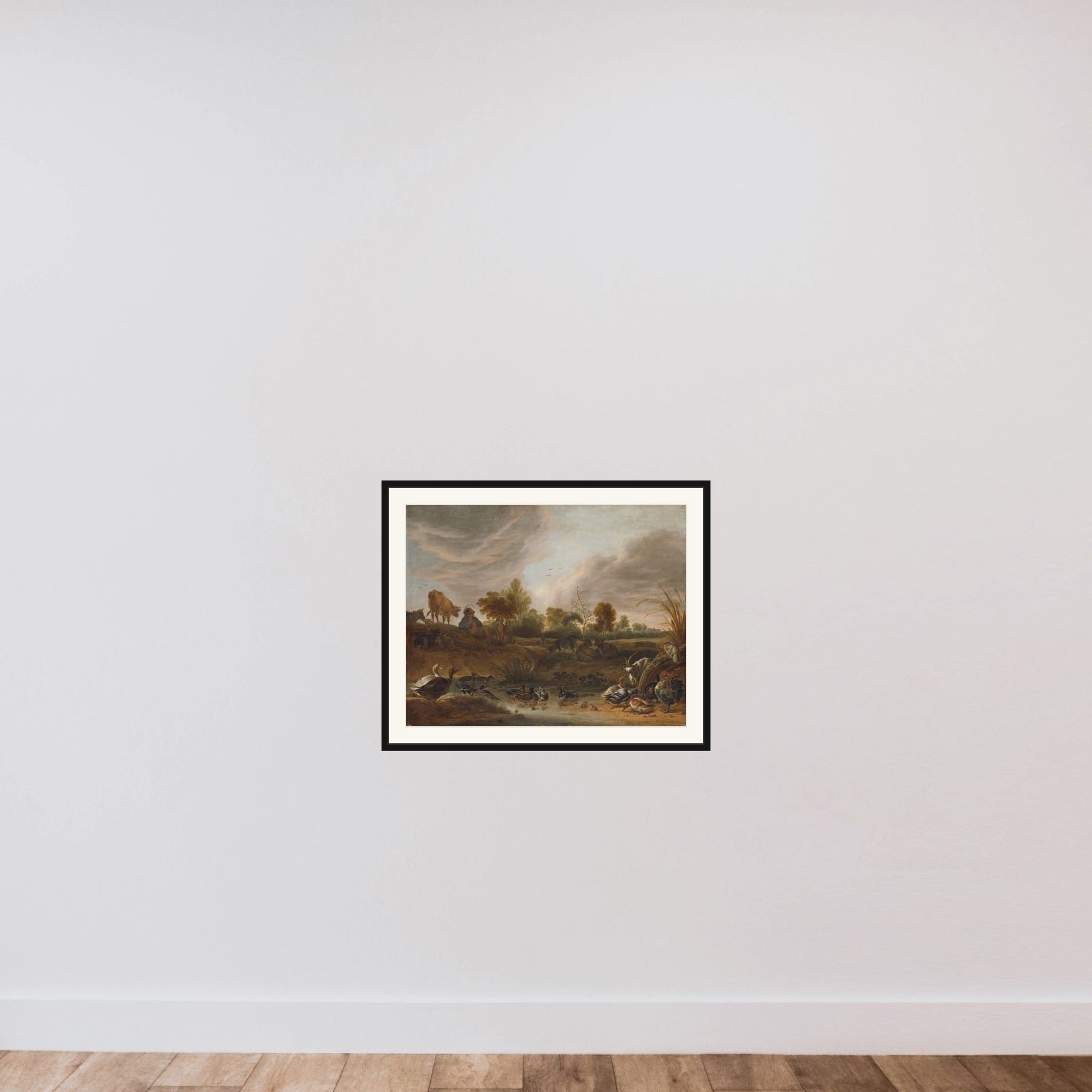 Landscape with a Herdsman, Cattle and Poultry framed — shown to scale