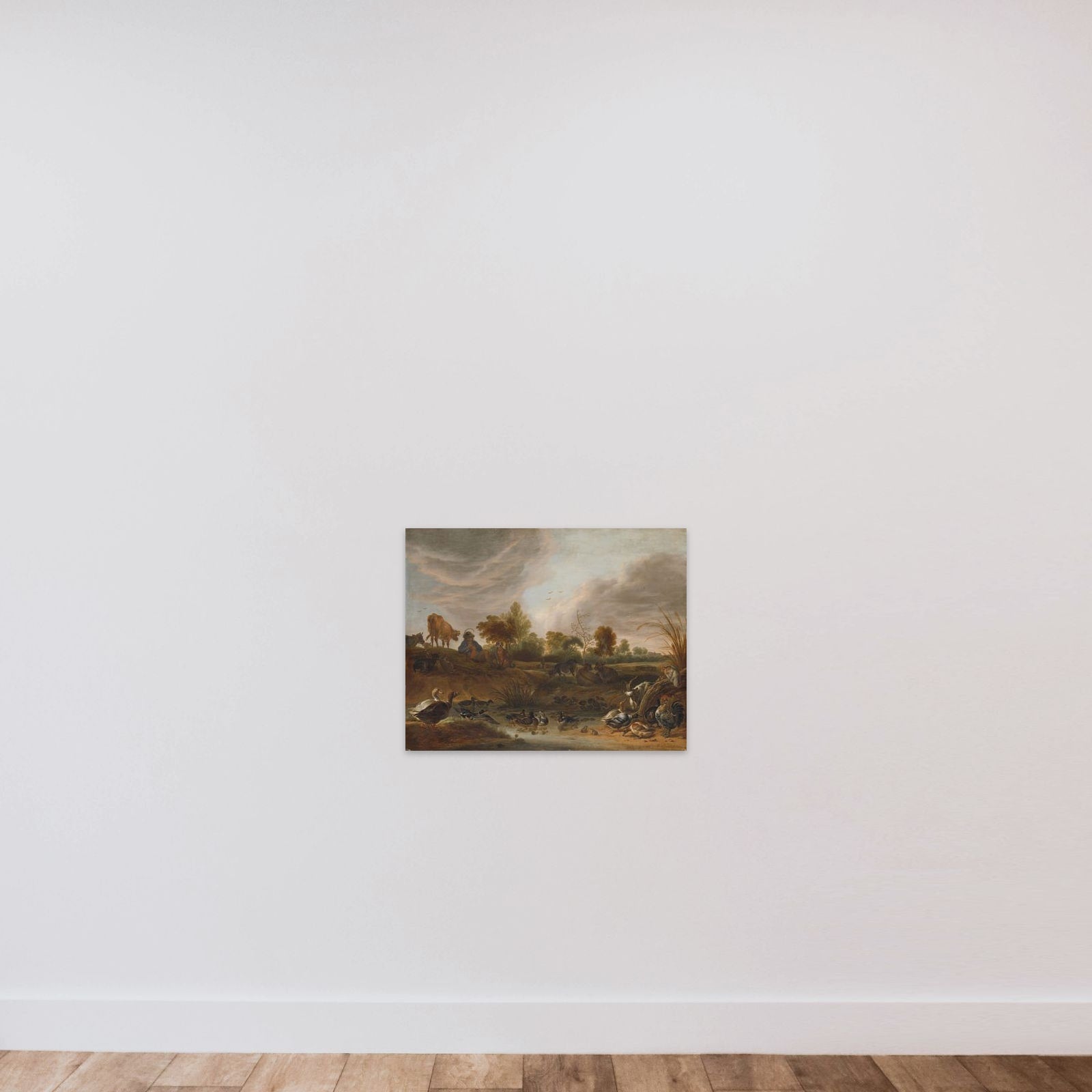 Landscape with a Herdsman, Cattle and Poultry unframed — shown to scale