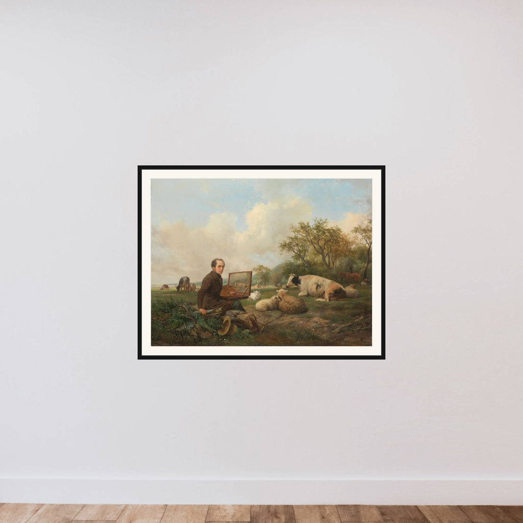 The Artist Painting a Cow in a Meadow framed — shown to scale