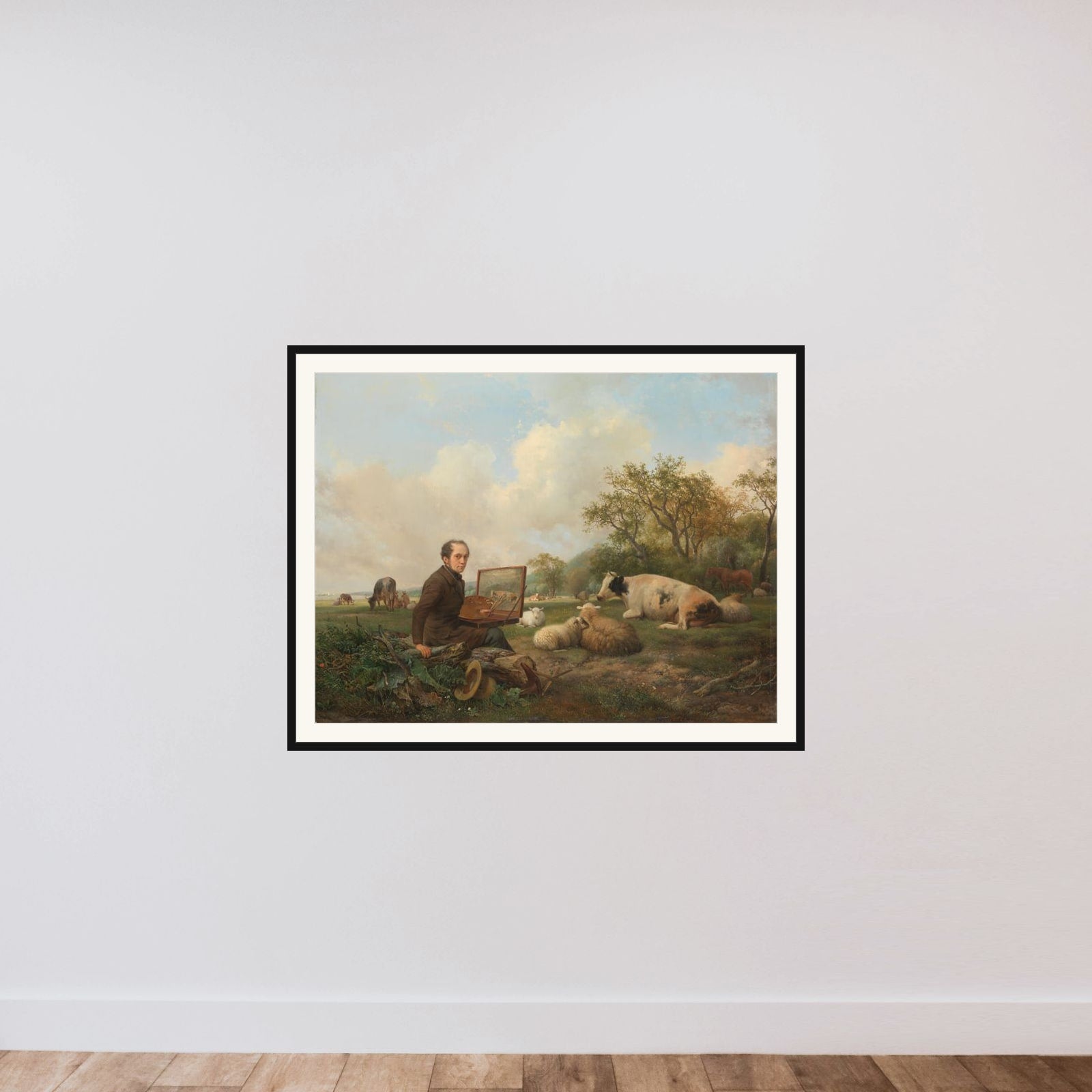 The Artist Painting a Cow in a Meadow framed — shown to scale