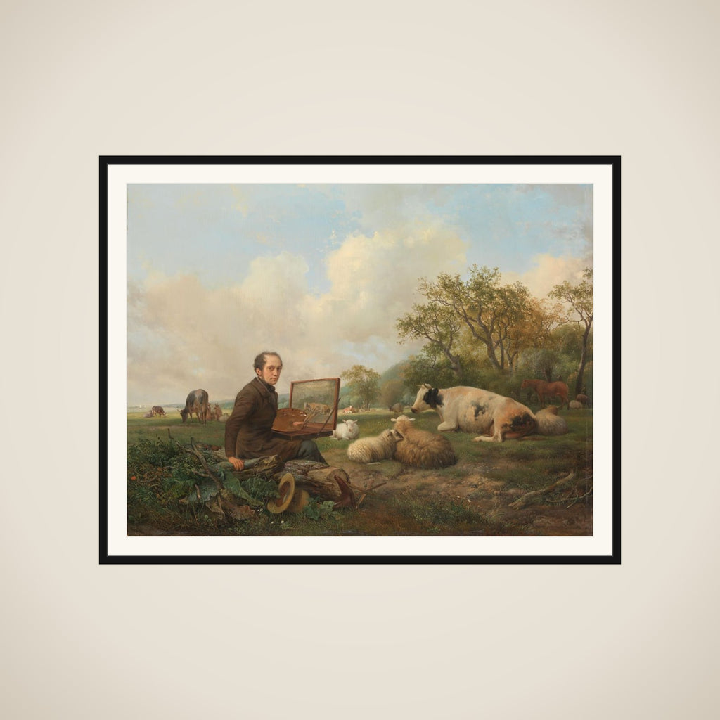 The Artist Painting a Cow in a Meadow framed