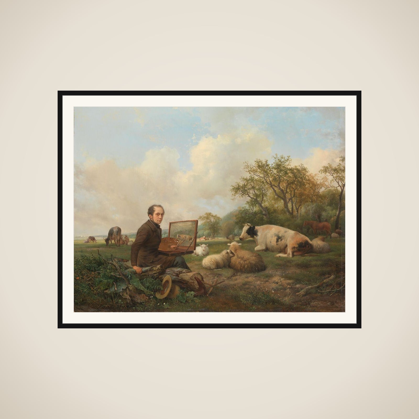 The Artist Painting a Cow in a Meadow framed